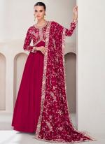 Premium Silk Hot Pink Wedding Wear Embroidery Work Readymade Gown With Dupatta